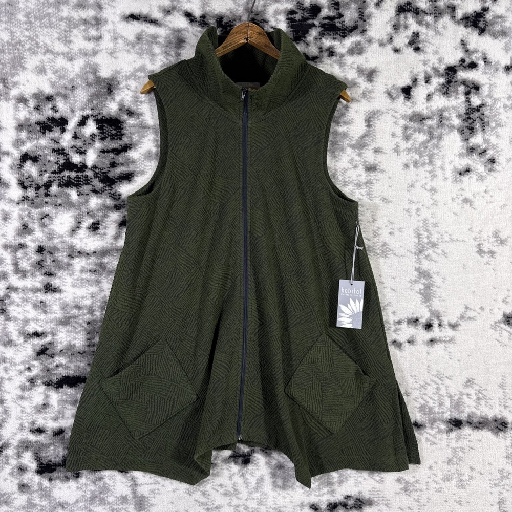 New Habitat Clothes To Live In Sweater Vest Womens Medium Green Full Zip Pockets